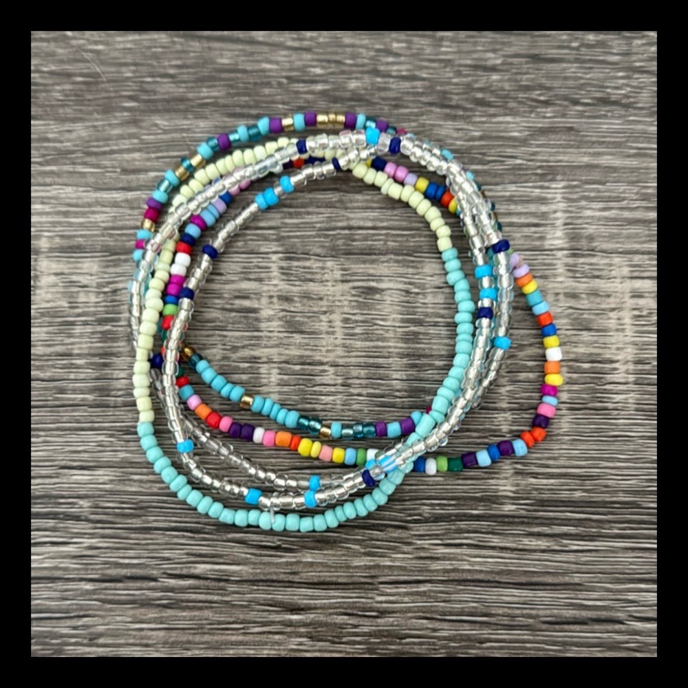 Stackable beaded bracelet set rainbow flower power girlhoodcore festival summer